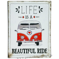 Plaque métal Van LIFE IS A BEAUTIFUL RIDE 33 x 25 cm déco rétro vintage