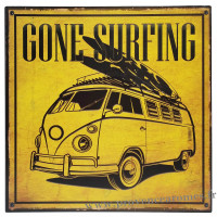 Plaque métal Van Gone Surfing 30 x 30 cm déco rétro vintage