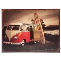 Plaque métal Van rouge Surf 33 x 25 cm déco rétro vintage