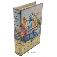 Livre boîte en bois déco Van SUMMER ADVENTURES rétro vintage 17 cm