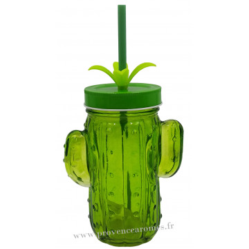 Verre Cactus avec paille et couvercle couleur vert