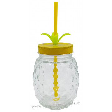 Verre Ananas avec paille et couvercle