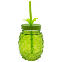 Verre Ananas avec paille et couvercle couleur vert