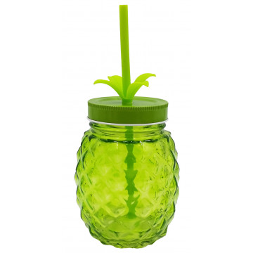 Verre Ananas avec paille et couvercle couleur vert