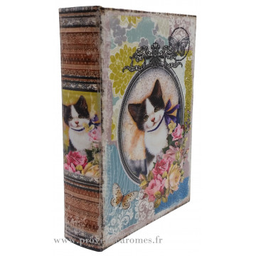 Livre boîte en bois déco CHATON déco rétro vintage 17 cm modèle 2