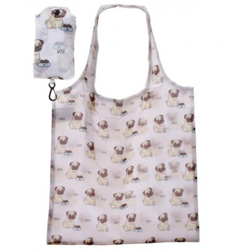 Sac de course pliable blanc déco chien Carlin