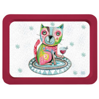 Petit plateau métal CHAT avec un verre de vin ALLEN DESIGNS