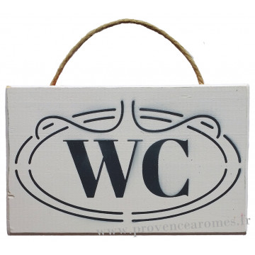 Plaque en bois " WC " fond blanc