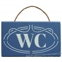 Plaque en bois " WC " fond bleu lavande