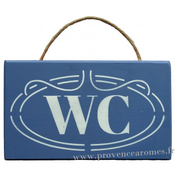 Plaque en bois " WC " fond bleu lavande