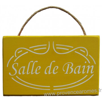 Plaque en bois " SALLE DE BAIN " fond Jaune Curry