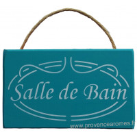 Plaque en bois " SALLE DE BAIN " fond vert celadon