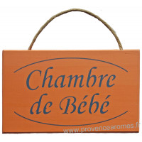 Plaque en bois " CHAMBRE de BÉBÉ " fond abricot