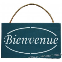 Plaque en bois " BIENVENUE " fond bleu canard