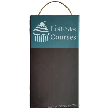 Plaque en bois ardoise " LISTE DE COURSES " bleu canard