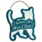 Plaque en bois forme Chat " J'HABITE CHEZ MES CHATS " vert céladon