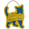 Plaque en bois forme Chat " J'HABITE CHEZ MON CHAT " jaune curry