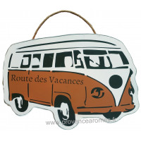 Plaque en bois forme van abricot " ROUTE DES VACANCES "