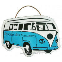 Plaque en bois forme van bleu " ROUTE DES VACANCES "