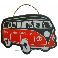 Plaque en bois forme van rouge " ROUTE DES VACANCES "