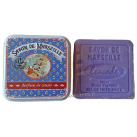 Boîte carrée déco Lavandières fond tissus provençal et son savon lavande