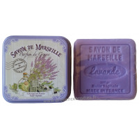 Boîte carrée déco lavande huile d'olive, savon de Marseille et son savon lavande