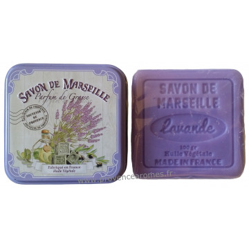 Boîte carrée déco lavande huile d'olive, savon de Marseille et son savon lavande