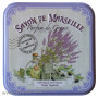 Boîte carrée déco lavande huile d'olive, savon de Marseille et son savon lavande
