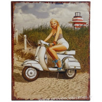 Plaque métal PIN-UP SCOOTER 25 x 20 cm déco rétro vintage