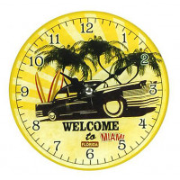 Horloge en verre WELCOME TO MIAMI déco rétro 17 cm