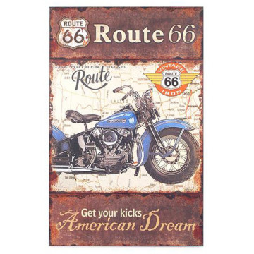Panneau en bois moto bleue Route 66 American Dream déco rétro Vintage