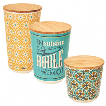 Set de 3 Pots en bambou ÇA ROULE POUR MOI Natives déco rétro vintage