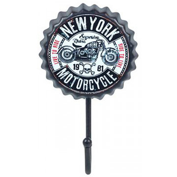 Patère capsule métal 1 crochet NEW YORK MOTORCYCLE déco rétro vintage