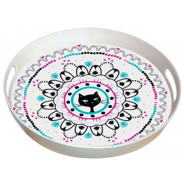 Plateau rond bambou CHAT MANDALA Foxtrot collection