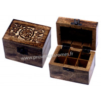 Boîte en bois sculptée à huiles essentielle 6 Flacons