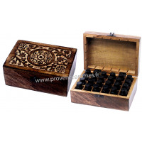 Boîte en bois sculptée à huiles essentielle 24 Flacons