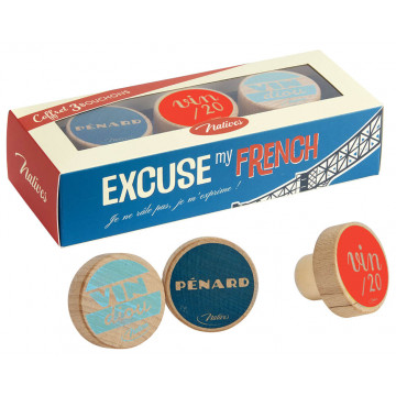 Coffret de 3 Bouchons EXCUSE MY FRENCH Natives déco rétro vintage