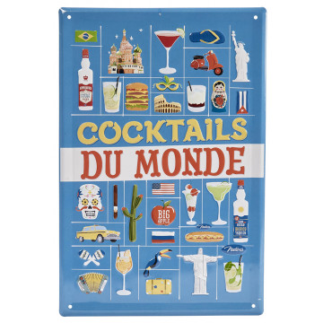Plaque métal COCKTAILS DU MONDE Natives déco rétro vintage