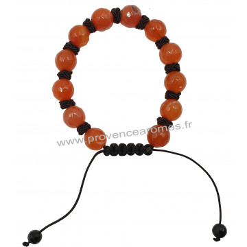 Bracelet Shamballa en Cornaline pierre naturelle perles rondes facettées 8-10 mm