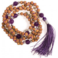 Mala Rudraksha et Améthyste gland violet