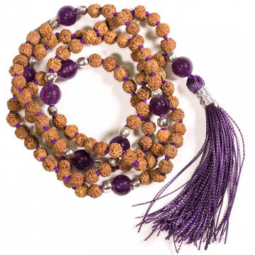 Mala Rudraksha et Améthyste gland violet