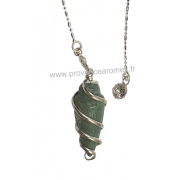 Pendule Aventurine pierre naturelle spirale métal chaînette argent