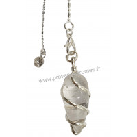 Pendule Cristal de roche pierre naturelle spirale métal chaînette argent