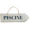 Plaque flèche en bois " Piscine " fond blanc