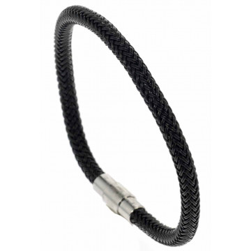 Bracelet fermeture acier PU noir