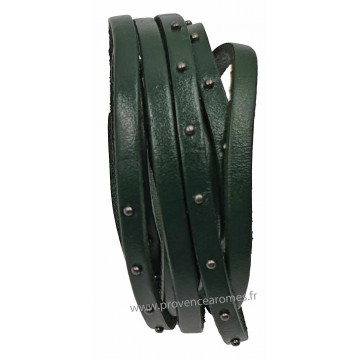 Bracelet cuir vert foncé 3 lanières 3 tours