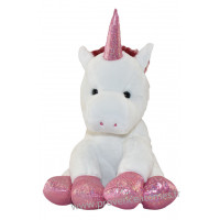 Peluche LICORNE blanche et rose pailleté 15 cm