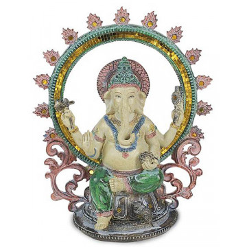 Statuette GANESH assis 31 cm résine effet bois