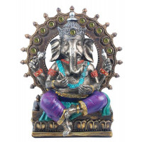 Statuette GANESH assis 31 cm résine effet bois