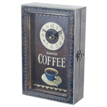 Horloge Boîte à Clés en bois COFFEE